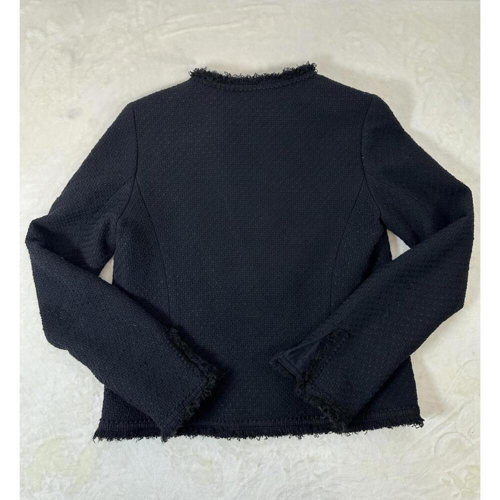 Maje Women’s Sz 36 Black Tweed Cropped Jacket Frayed Trim Classic Quiet Luxury - Picture 7 of 7